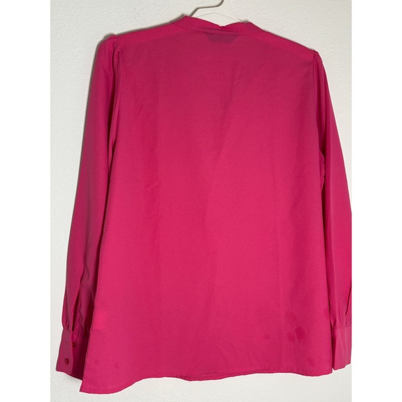 Allegra K Womens Fuchsia Pink Tie Neck Blouse Long Sleeve Bow Top Size L - Picture 3 of 5